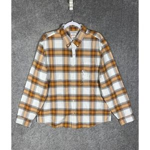 Gap Untucked Button Down Shirt Mens Size XL Long Sleeve Orange Plaid‎ Cotton NWT